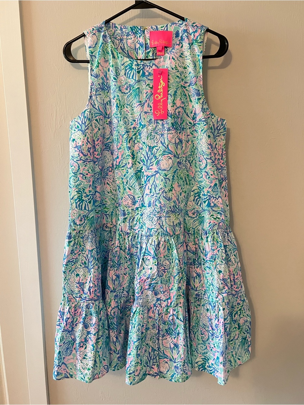 Lilly Pulitzer Sleeveless Tiered Midi Dress in Aqua, Pink & Green Floral